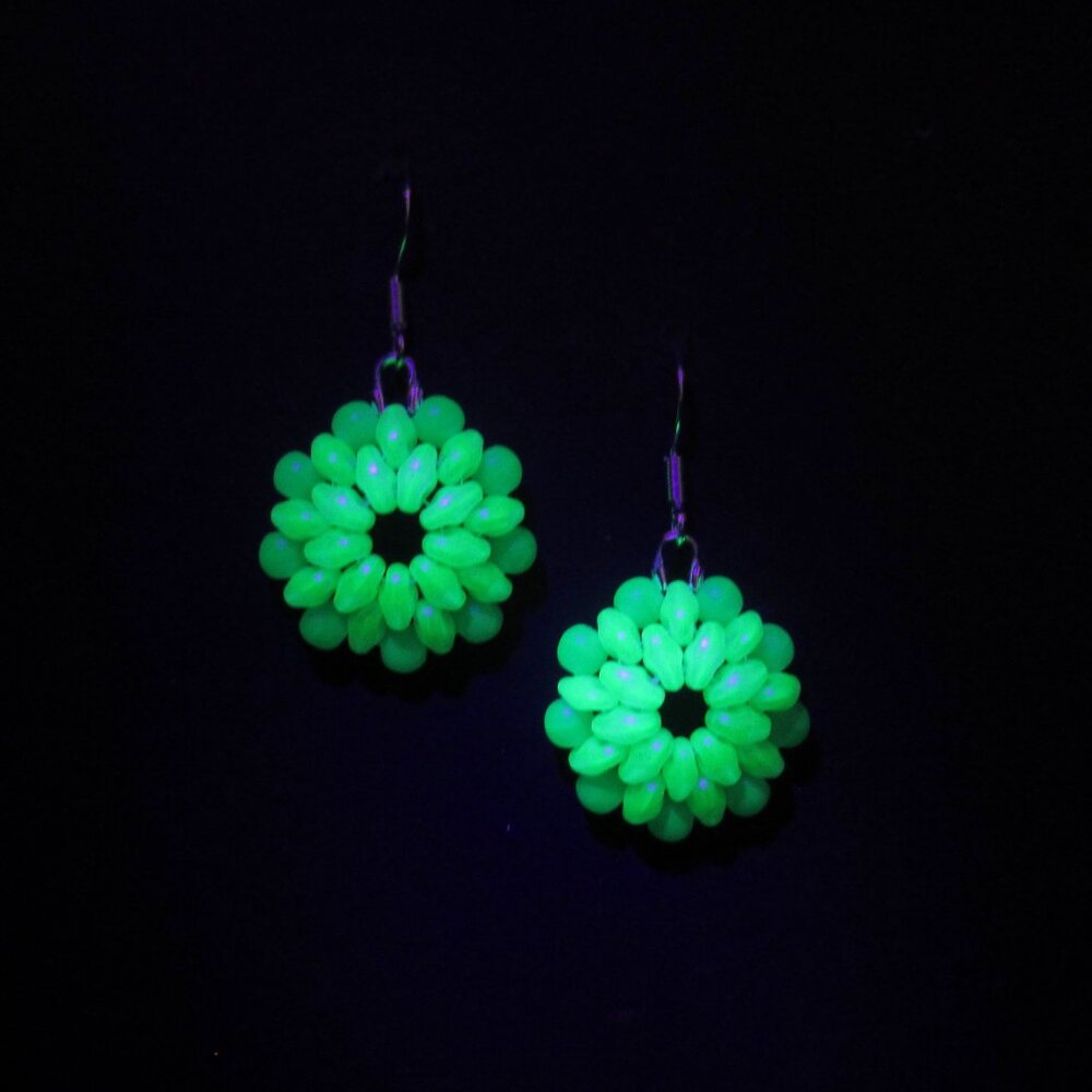 Hand Woven Uranium glass flower earrings